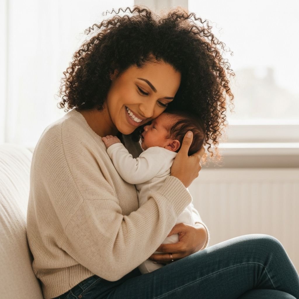 Mãe com bebê no colo